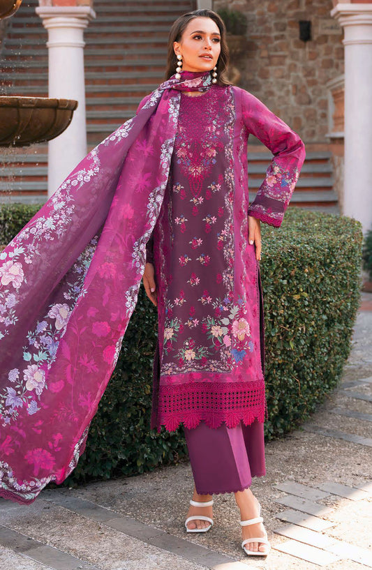 Afrozeh Embroidered Lawn Unstitched 3 Piece Suit - Purple - Eden-B - AFR25DM - Summer Collection