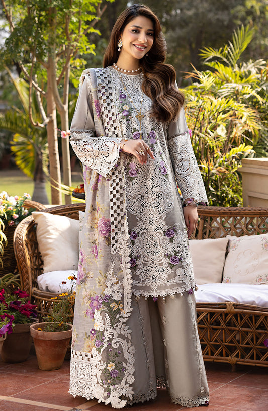 Elaf Embroidered Lawn Unstitched 3 Piece Suit - ELM-5 Ramsha - EL25LLC - Grey - Summer Collection