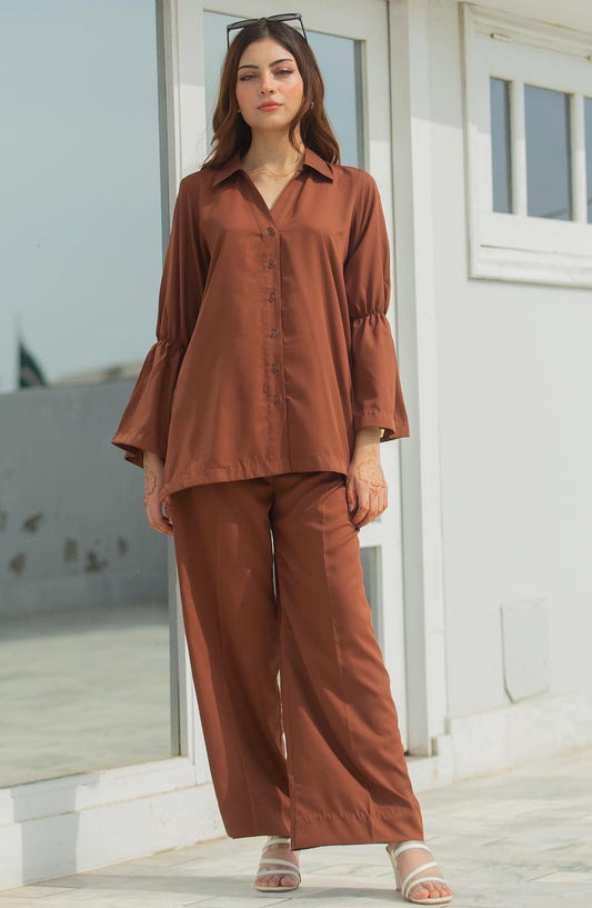 Zauk Georgette Stitched 2 Piece Suit - Brown Two Piece - ZK25CC - Casual Collection