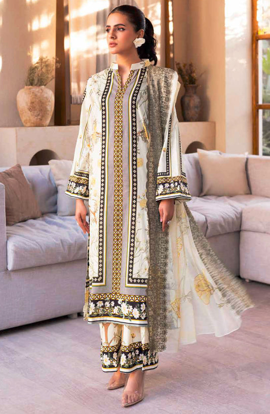 Hadeer by Johra Printed Lawn Unstitched 3 Piece Suit - JH-50 - JO25HL - White - summer Collection