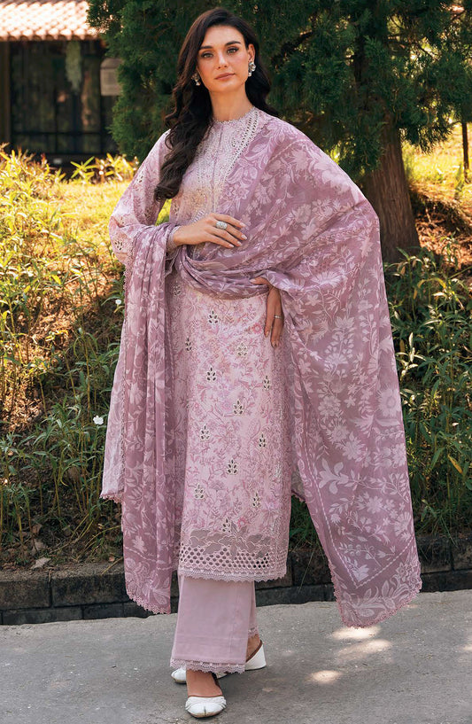 Afrozeh Embroidered Lawn Unstitched 3 Piece Suit - Purple - Lunetta-B - AFR25DM - Summer Collection