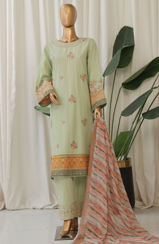 Bin Saeed Embroidered Cotton Stitched 3 Piece Suit - D-03 - BS25TC - Green - Summer Collection