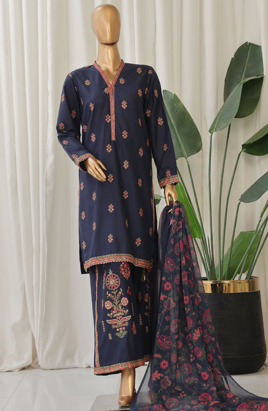 Bin Saeed Embroidered Cotton Stitched 3 Piece Suit - D-02 - BS25TC - Blue - Summer Collection