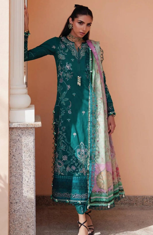 Wes by Farah Talib Embroidered Lawn Suits Unstitched 3 Piece FTA-04 Eileen Emerald FTA25WL - Green - Luxury Collection