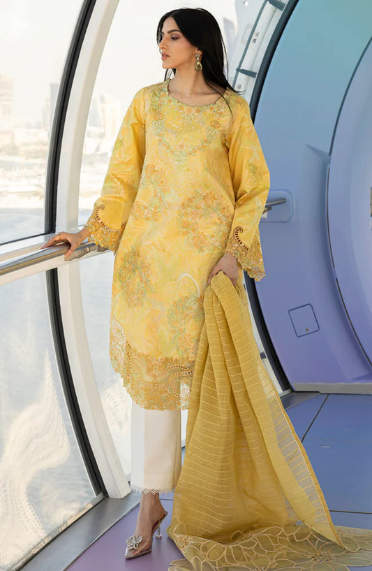 Carnation by Rang Rasiya Embroidered Lawn Unstitched 3 Piece Suit - D-03 Liana - RR25CL - Yellow - Summer Collection