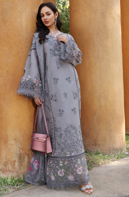 Noor by Saadia Asad Embroidered Lawn Unstitched 3 Piece - D-02-B - SA25ELL - Grey - Summer Collection