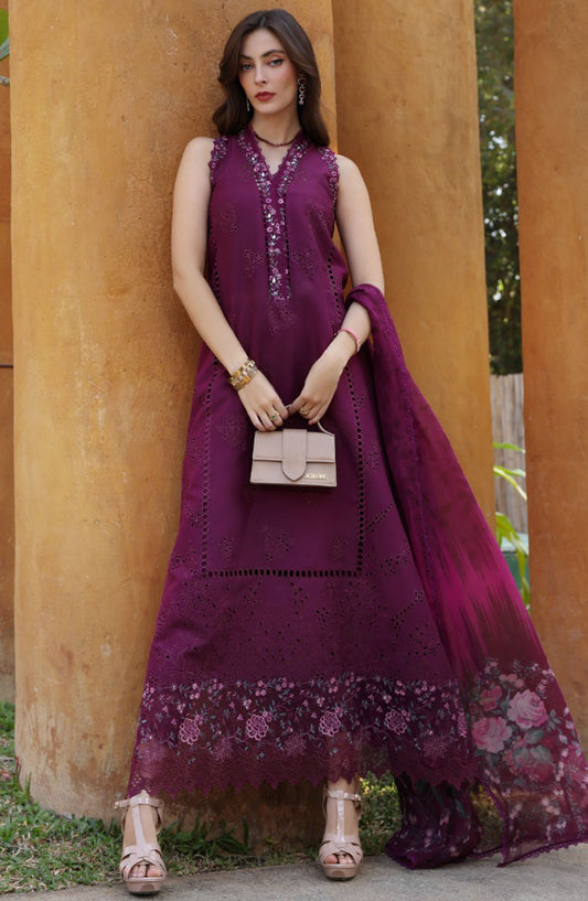 Noor by Saadia Asad Embroidered Lawn Unstitched 3 Piece - D-02-A - SA25ELL - Purple - Summer Collection