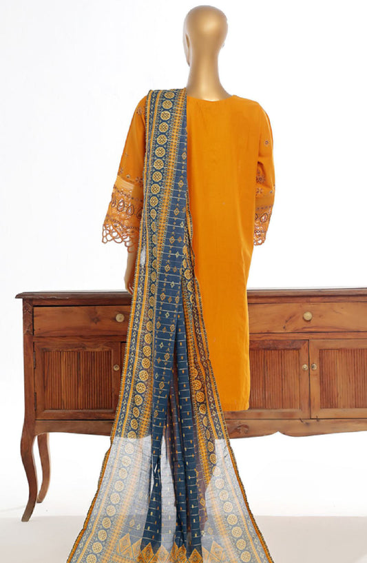 Bin Saeed Embroidered Lawn Stitched 3 Piece Suit - LF-145B - BS25LPCV3 - Mustard - Summer Collection