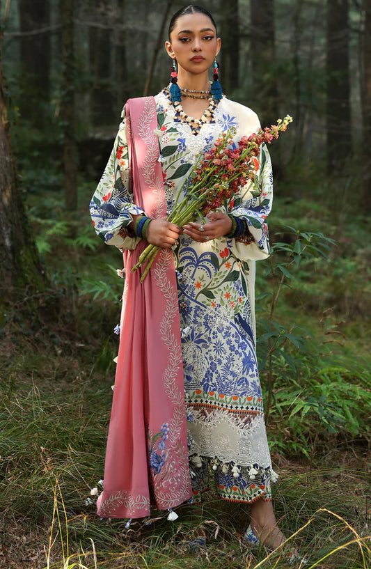 Neelum by Zaha Embroidered Lawn Unstitched 3 Piece Suit - ZL25-03 B WHITE SOLANA - ZAH25NL - White - Summer Collection