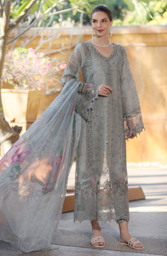 Noor by Saadia Asad Embroidered Lawn Unstitched 3 Piece - D-01-B - SA25ELL - Grey - Summer Collection