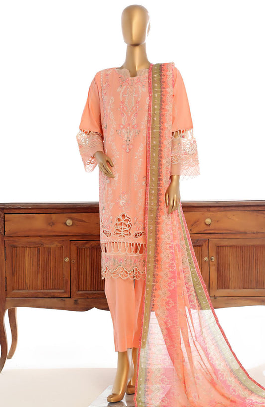 Bin Saeed Embroidered Lawn Stitched 3 Piece Suit - LF-148B - BS25LPCV3 - Peach - Summer Collection