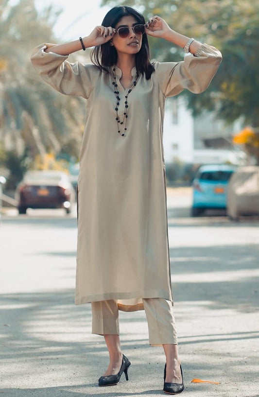 Zauk Silk Stitched 2 Piece Suit - Beige Two Piece - ZK25CC - Casual Collection