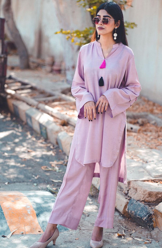 Zauk Casual Silk Stitched 2 Piece Suit - Lilac Two Piece - ZK25CC - Casual Collection