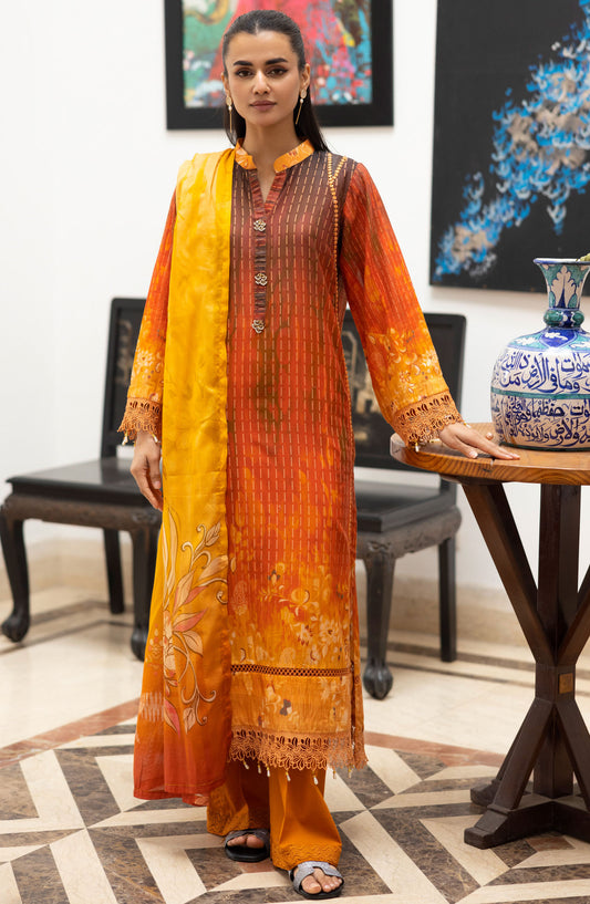 Ushna by Johra Embroidered Lawn Unstitched 3 Piece Suit - JH-220 - JH25UL - Mustard - Summer Collection