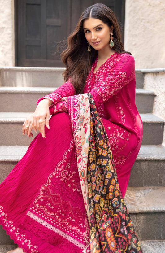 Zinnia by Faiza Saqlain Embroidered Lawn Unstitched 3 Piece Suit - Verda - FS25ZL - Pink - Summer Collection