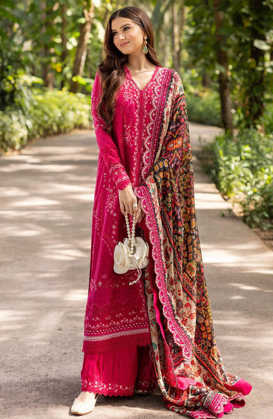 Zinnia by Faiza Saqlain Embroidered Lawn Unstitched 3 Piece Suit - Verda - FS25ZL - Pink - Summer Collection