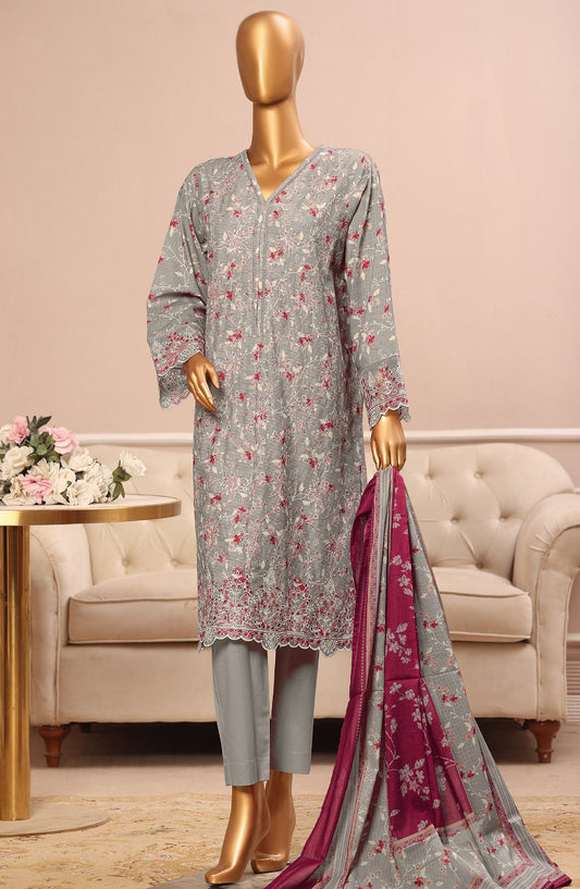 Bin Saeed Embroidered Lawn Stitched 3 Piece Suit - WC-039 - BS25ELCV4 - Grey - Summer Collection
