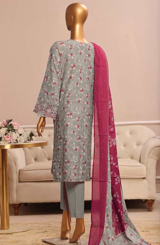 Bin Saeed Embroidered Lawn Stitched 3 Piece Suit - WC-039 - BS25ELCV4 - Grey - Summer Collection