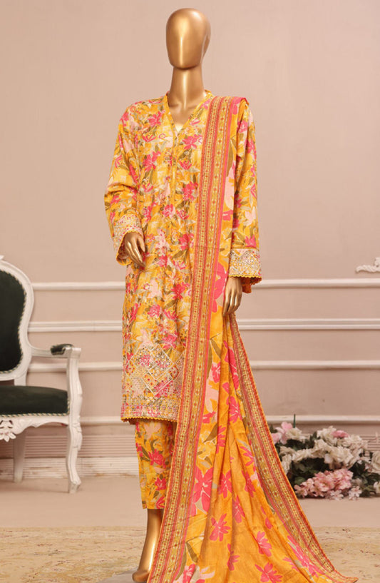 Bin Saeed Embroidered Lawn Stitched 3 Piece Suit - WC-53 - BS25ELCV4 - Yellow - Summer Collection