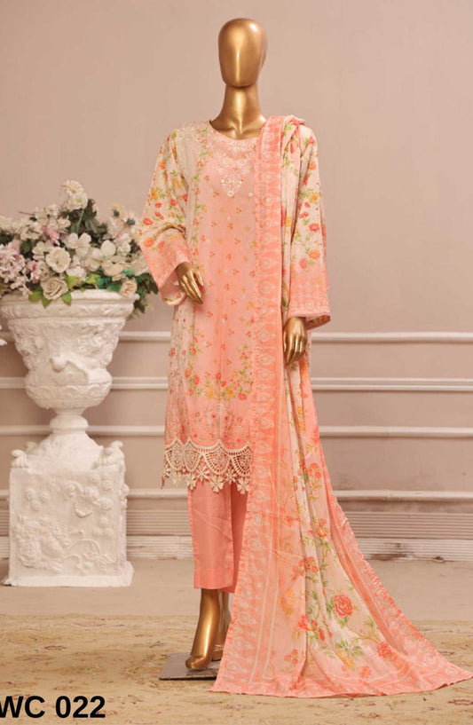 Bin Saeed Embroidered Lawn Stitched 3 Piece - WC 022 - BS25SM - Yellow - Summer Collection