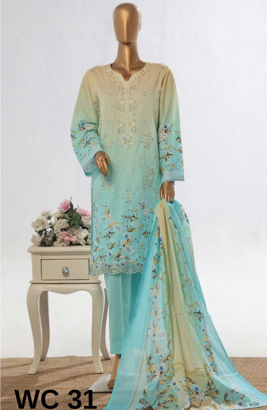 Bin Saeed Embroidered Lawn Stitched 3 Piece - WC 31 - BS25SM - Beige - Summer Collection