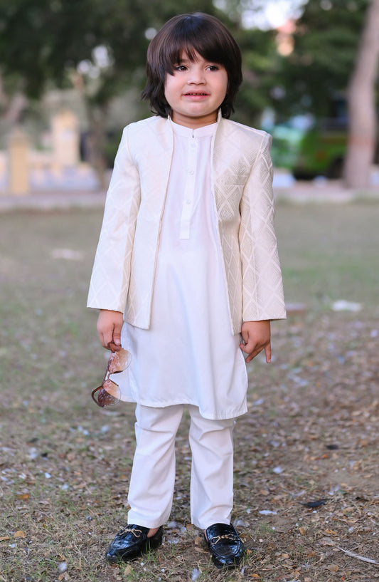 Exclusive Prince Coat Collection By Hassan Jee - White Open Prince coat - p17