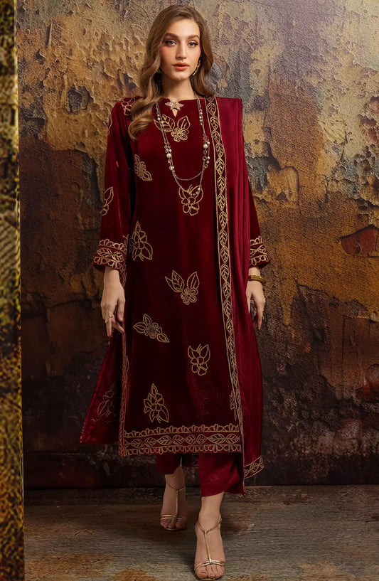Merakish Luxury Velvet Collection 2024 - Wine Maroon