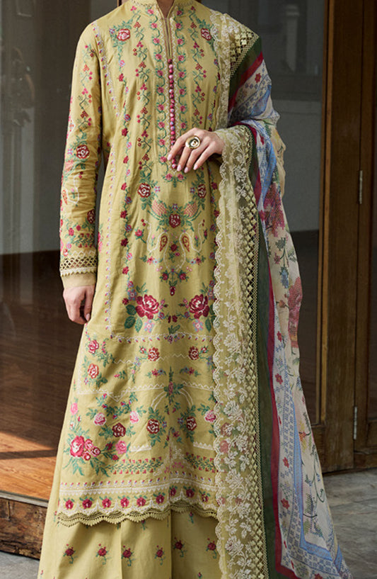 Satori by Zara Shahjahan Embroidered Lawn Unstitched 3 Piece Suit - D-07-B Hikari - ZS25SSL - Green - Summer Collection