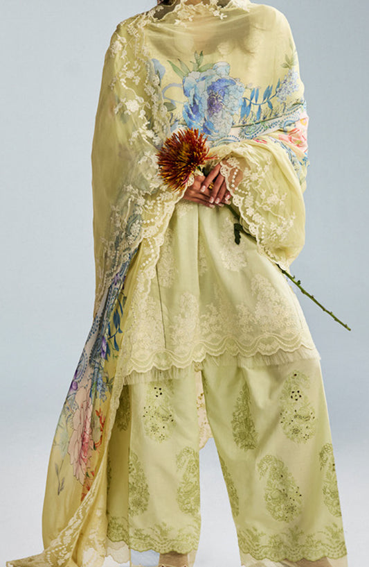 Satori by Zara Shahjahan Embroidered Lawn Unstitched 3 Piece Suit - D-06-A Rai - ZS25SSL - Green - Summer Collection