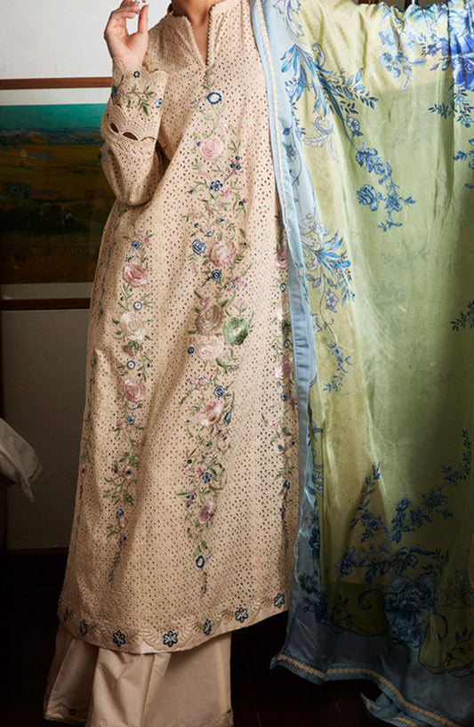 Satori by Zara Shahjahan Embroidered Lawn Unstitched 3 Piece Suit - D-05-A Asa - ZS25SSL - Beige - Summer Collection