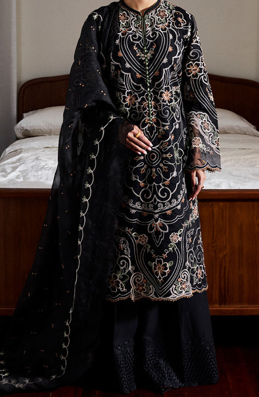 Satori by Zara Shahjahan Embroidered Lawn Unstitched 3 Piece Suit - D-04-A Shizumi - ZS25SSL - Black - Summer Collection