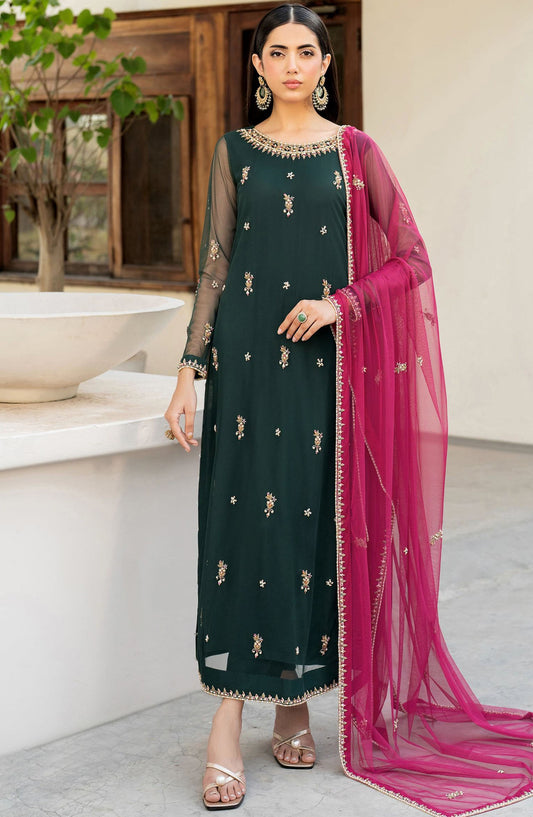 Arzou by Zarif Embroidered Net Unstitched 3 Piece Suit - UNST-HW-03 Raya - ZRF25ARUF - Green - Fromal Collection