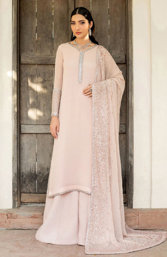 Arzou by Zarif Embroidered Chiffon Unstitched 3 Piece Suit - UNST-HW-02 Luna - ZRF25ARUF - Fawn - Fromal Collection