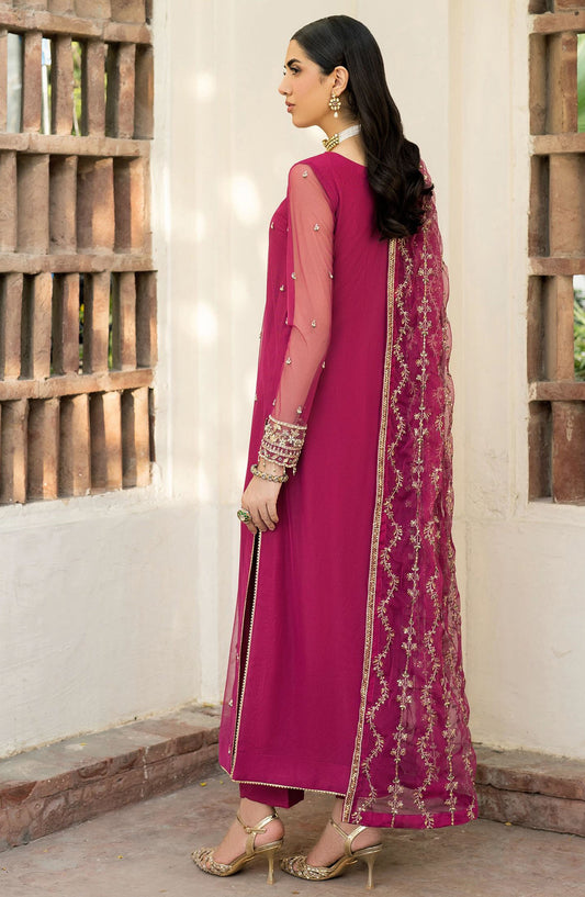 Arzou by Zarif Embroidered Net Unstitched 3 Piece Suit - UNST-HW-01 Remi - ZRF25ARUF - Magenta - Fromal Collection