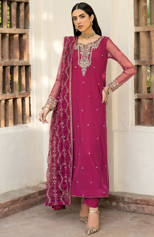 Arzou by Zarif Embroidered Net Unstitched 3 Piece Suit - UNST-HW-01 Remi - ZRF25ARUF - Magenta - Fromal Collection