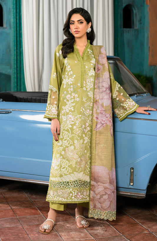 Lamhay by Zarif Embroidered Lawn Unstitched 3 Piece Suit - UNST-LMLW-03 Hirram - ZF25LLEL - Green - Summer Collection