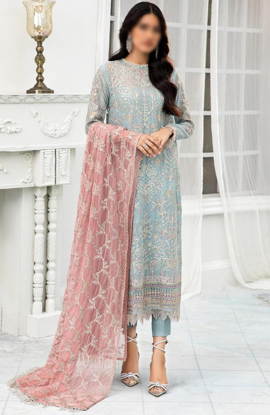 DeLuxury Unstitched Formal Edit by Zarif ZDL 04 BLUE MIST