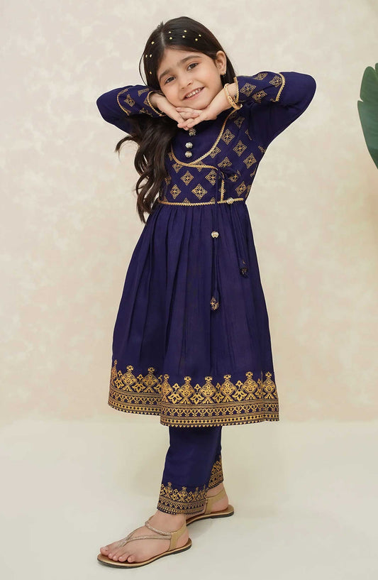 Modest Embroidered Raw Silk Stitched 3 Piece - 9910-NBlu - Zehra - MD25F - Festive Collection