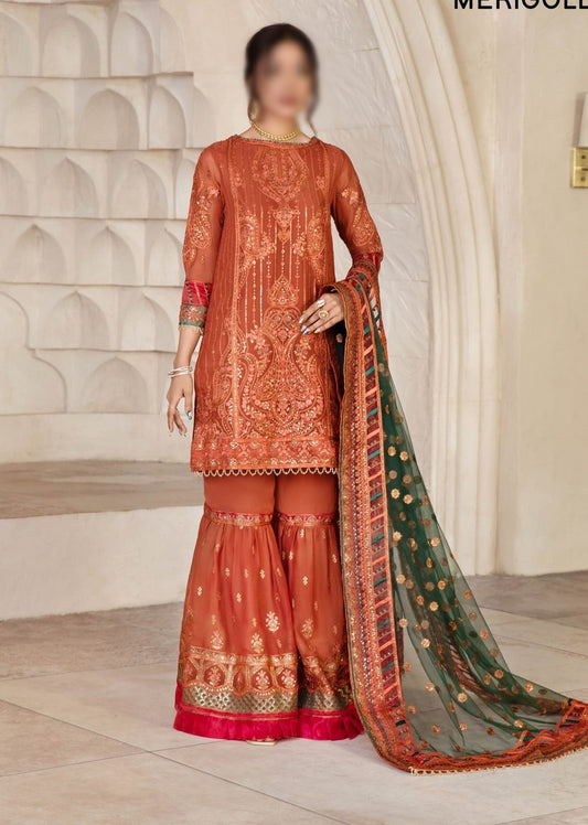 Gulzaar Embroidered Festive Chiffon Collection D-ZFG 02 MERIGOLD