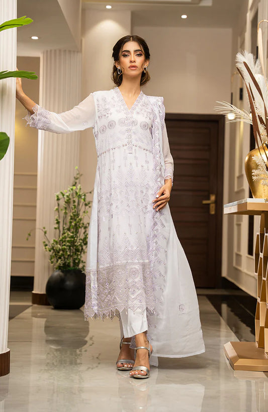 Zouj Embroidered Chiffon Unstitched 4 Piece Suit - Lilac Lush - ZJ25EUCE - Blue - Festive Collection