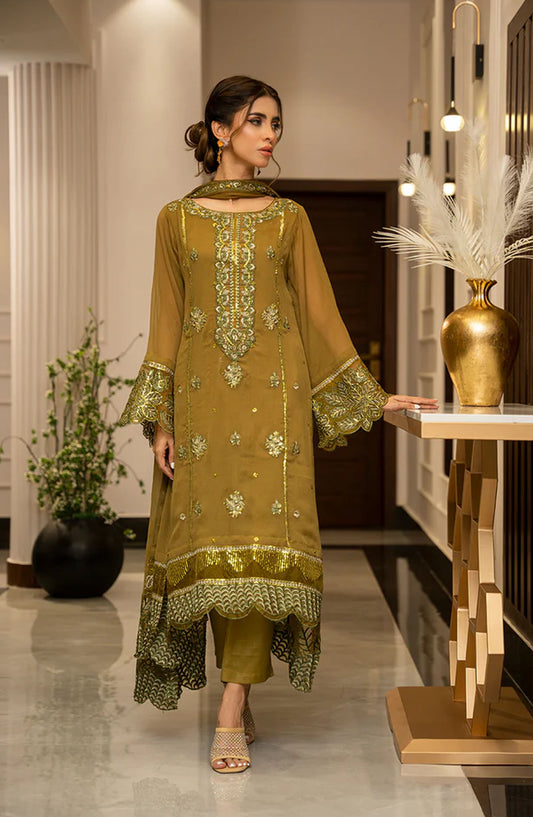 Zouj Embroidered Chiffon Unstitched 4 Piece Suit - Olive Allure - ZJ25EUCE - Green - Festive Collection