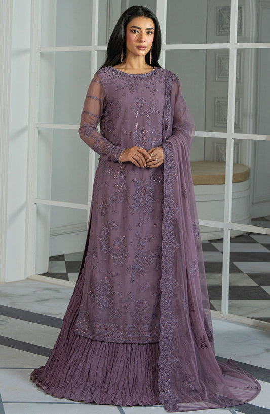 Inara by Zarif Embroidered Net Unstitched 3 Piece Suit - ZRI-03 Nisa - ZF25IUF - Purple - Formal Collection