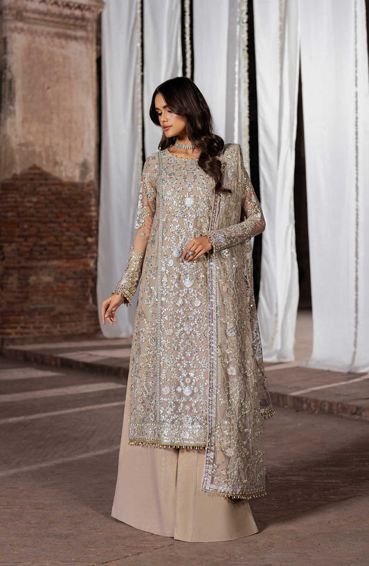 Shehnai by Zarif Embroidered Net Unstitched 3 Piece - ZS 06 DOORIYA - ZF25S - Silver Grey - Formal Collection