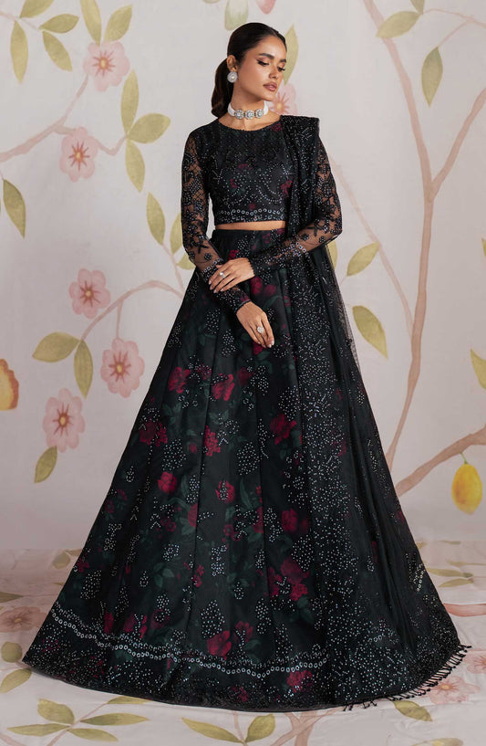 Shehnai by Zarif Embroidered Net Unstitched 3 Piece - ZS 09 HANEEN - ZF25S - Black - Formal Collection