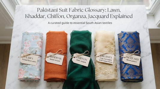 Pakistani Suit Fabric Glossary: Lawn, Khaddar, Chiffon, Organza, Jacquard Explained