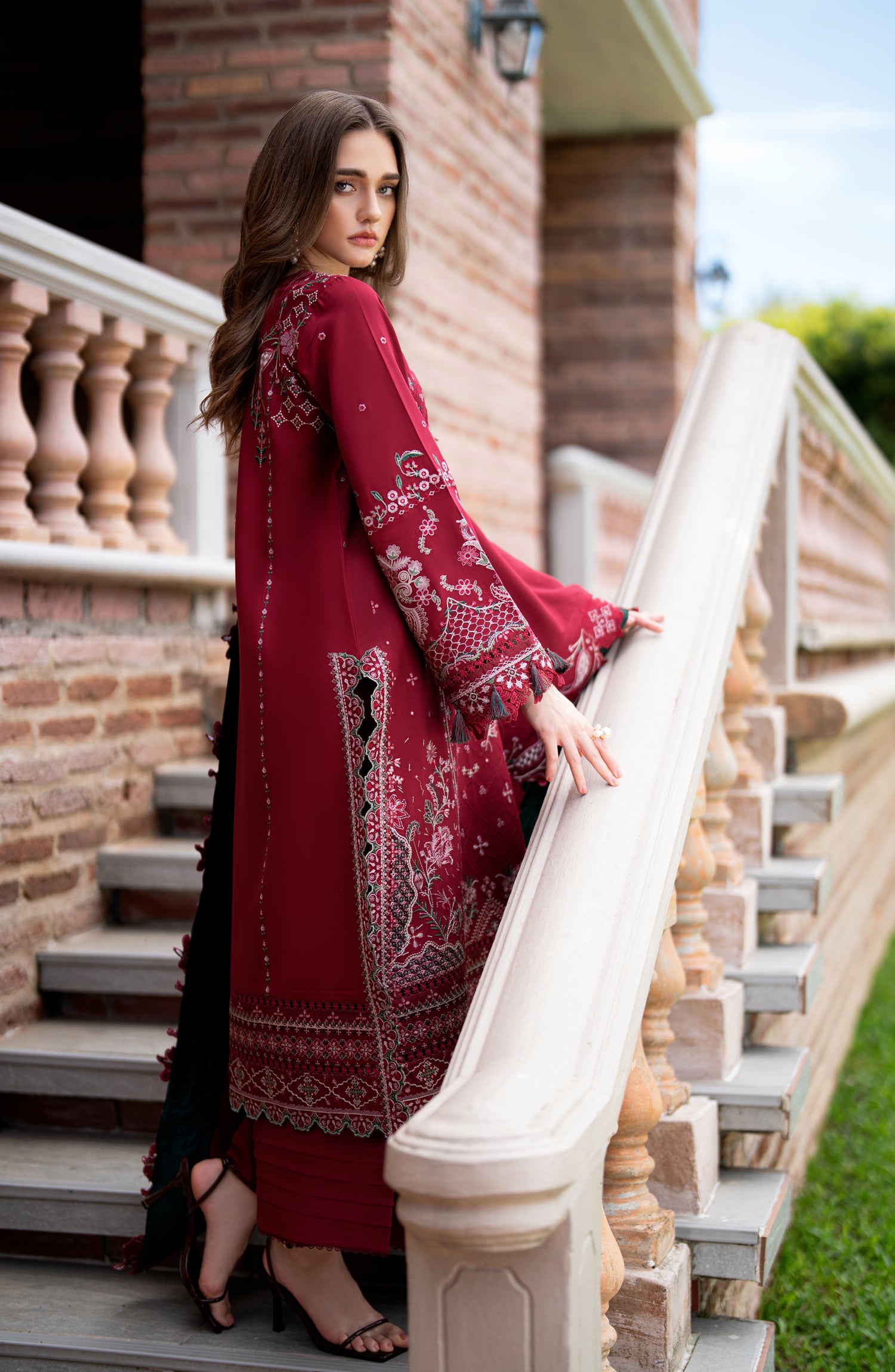 Florent Serenity Embroidered Marina Twill Unstitched 3 Piece Suit - 01 Dahlia - FL26SNT - Maroon - Winter Collection