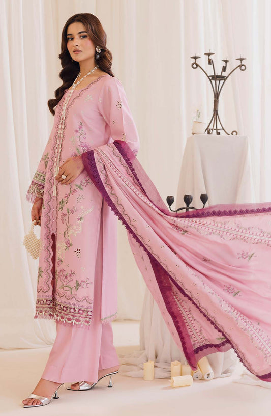 Peridot Embroidered Slub Linen Unstitched 3 Piece Suit - 598-B - PT26WT - Pink - Winter Collection