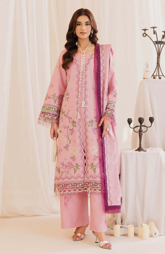 Peridot Embroidered Slub Linen Unstitched 3 Piece Suit - 598-B - PT26WT - Pink - Winter Collection