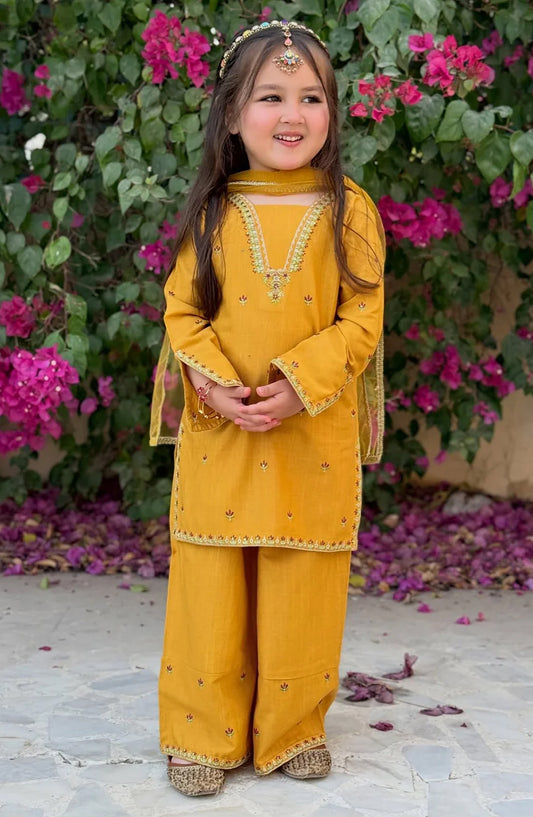 3 Piece Embroidered Lawn Dress - 11100-Ylw - MOD26MT - Festive Collection