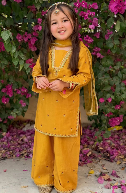 3 Piece Embroidered Lawn Dress - 11100-Ylw - MOD26MT - Festive Collection